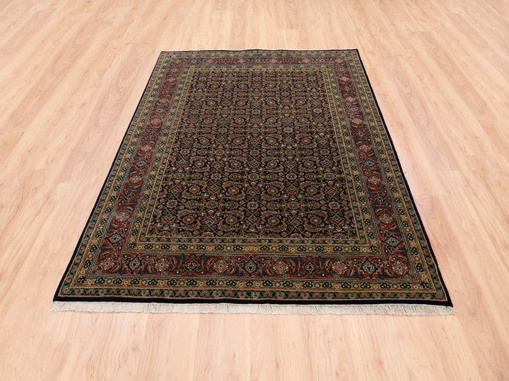 5'1" x 7'1" New Hand Knotted Black Wool & Silk Rectangle Oriental Rug - MOA10262343