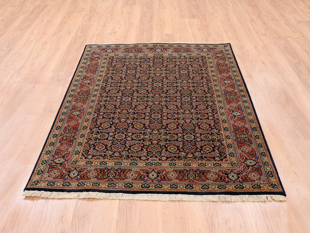 4'0" x 6'0" New Hand Knotted Black Wool & Silk Rectangle Oriental Rug - MOA10262346