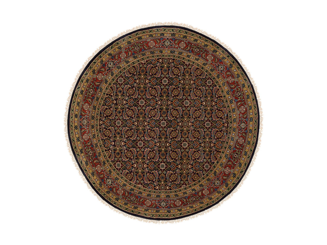 5'9" x 5'9" New Hand Knotted Black Wool & Silk Round Oriental Rug - MOA10262349