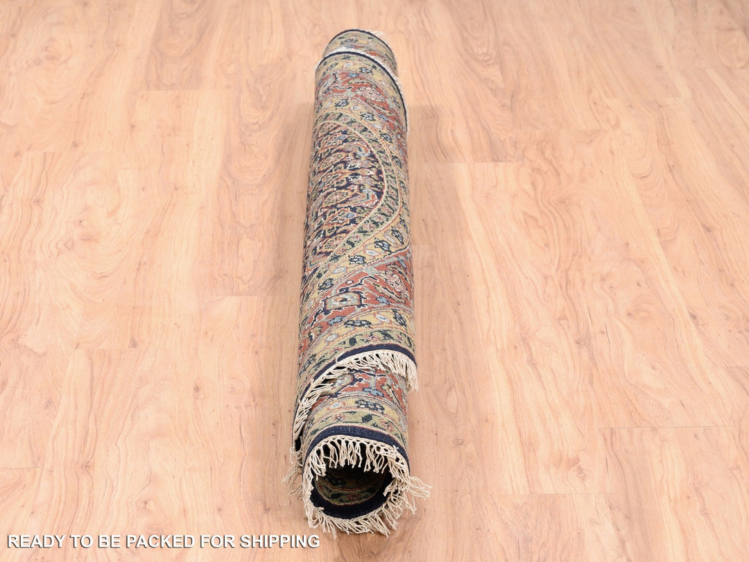 5'9" x 5'9" New Hand Knotted Black Wool & Silk Round Oriental Rug - MOA10262349