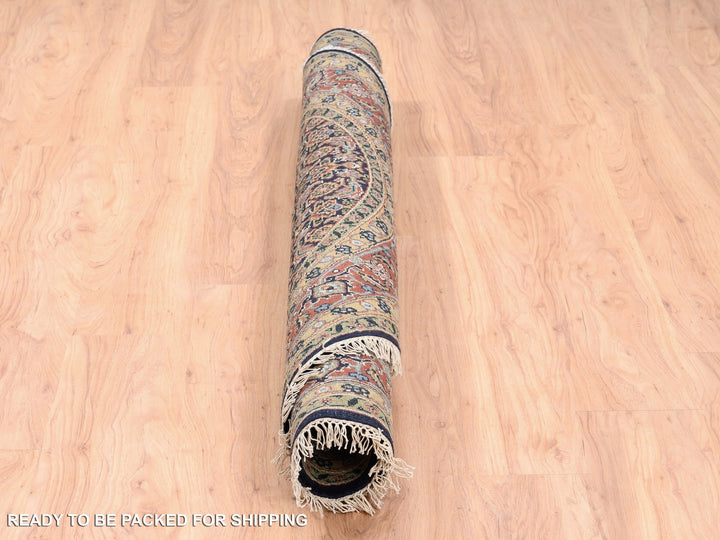 5'9" x 5'9" New Hand Knotted Black Wool & Silk Round Oriental Rug - MOA10262349