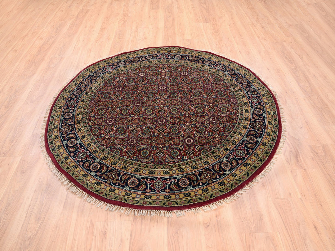 6'0" x 6'1" New Hand Knotted Red Wool & Silk Round Oriental Rug - MOA10262350