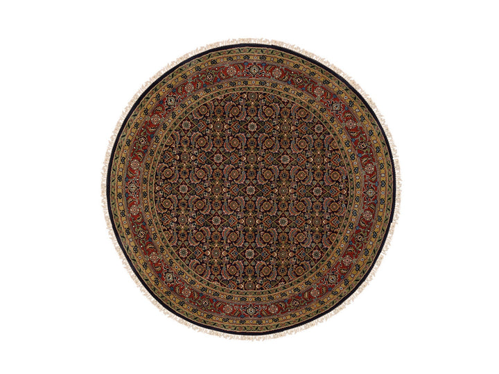 5'9" x 5'10" New Hand Knotted Black Wool & Silk Round Oriental Rug - MOA10262351