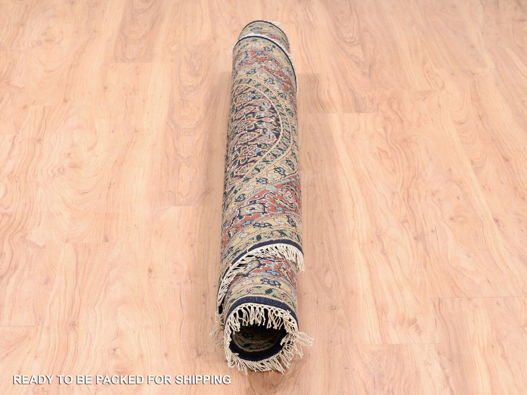 5'9" x 5'10" New Hand Knotted Black Wool & Silk Round Oriental Rug - MOA10262351