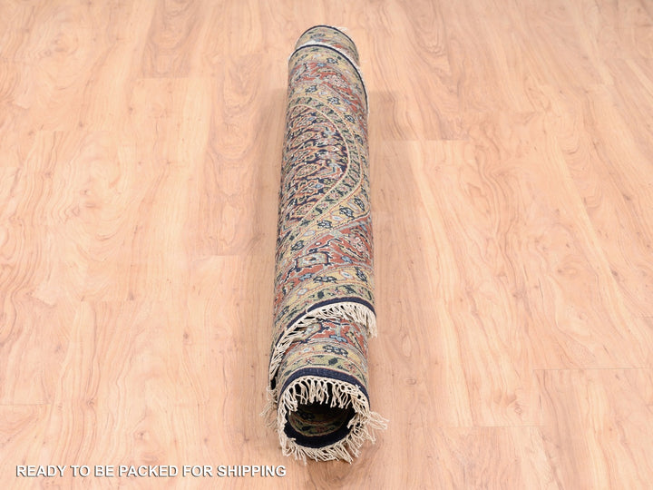 5'9" x 5'10" New Hand Knotted Black Wool & Silk Round Oriental Rug - MOA10262351