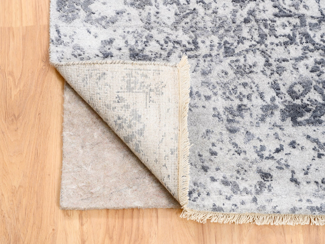 4'1" x 10'0" New Hand Knotted Grey Wool & Pure Silk Runner Oriental Rug - MOA10262355