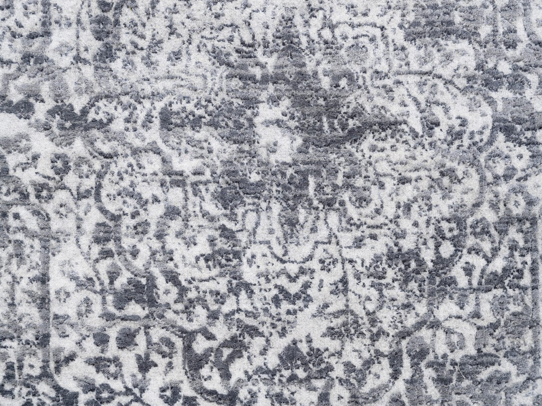 4'1" x 10'0" New Hand Knotted Grey Wool & Pure Silk Runner Oriental Rug - MOA10262355