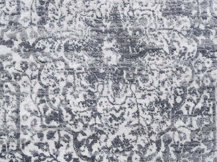4'1" x 10'0" New Hand Knotted Grey Wool & Pure Silk Runner Oriental Rug - MOA10262355