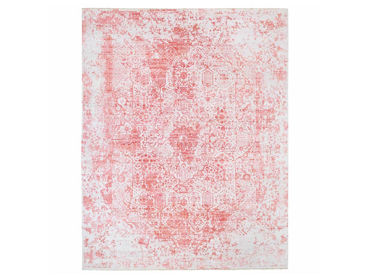 12'2" x 15'0" New Hand Knotted Pink Wool & Pure Silk Rectangle Oriental Rug - MOA10262356