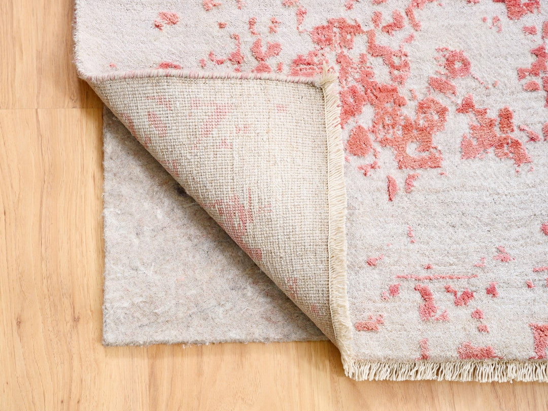12'2" x 15'0" New Hand Knotted Pink Wool & Pure Silk Rectangle Oriental Rug - MOA10262356
