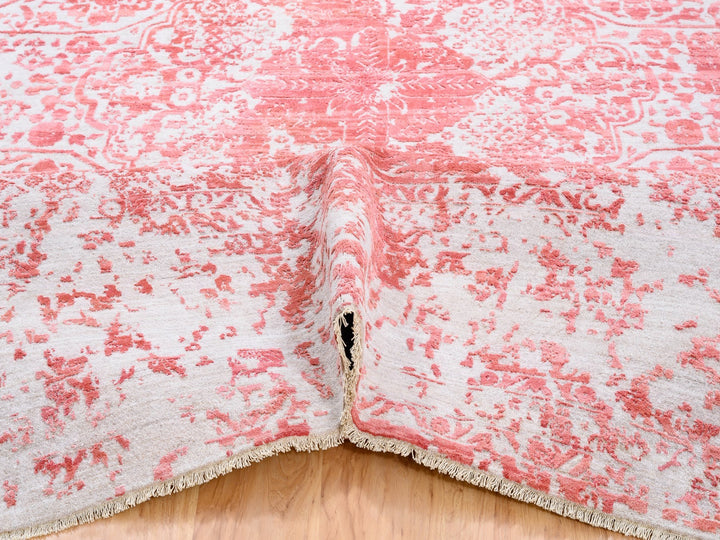 12'2" x 15'0" New Hand Knotted Pink Wool & Pure Silk Rectangle Oriental Rug - MOA10262356