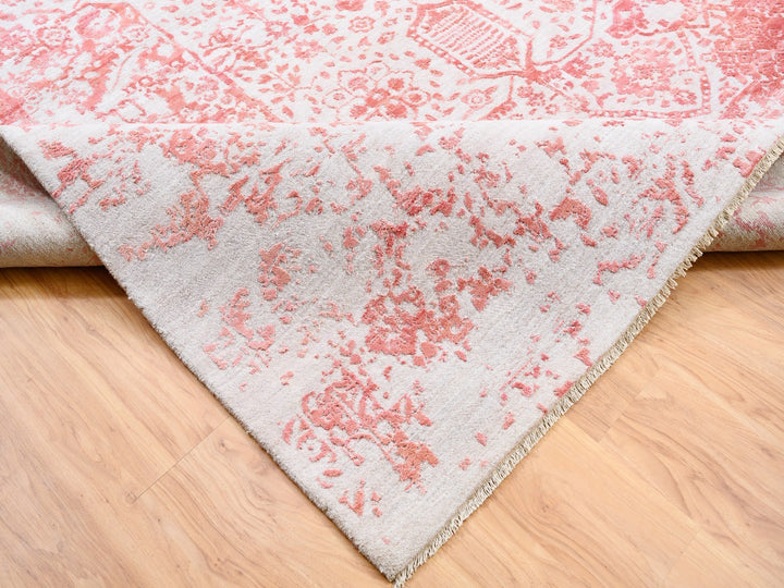 12'2" x 15'0" New Hand Knotted Pink Wool & Pure Silk Rectangle Oriental Rug - MOA10262356