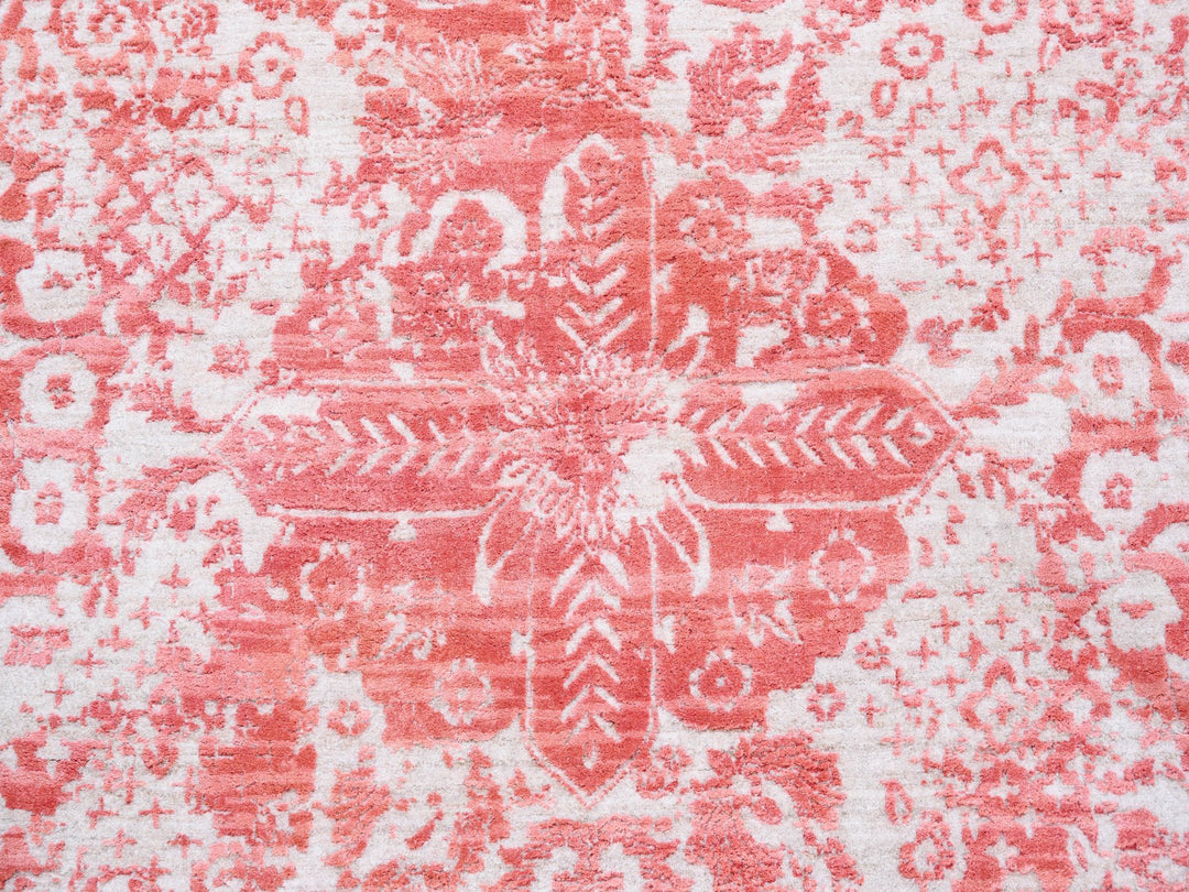 12'2" x 15'0" New Hand Knotted Pink Wool & Pure Silk Rectangle Oriental Rug - MOA10262356