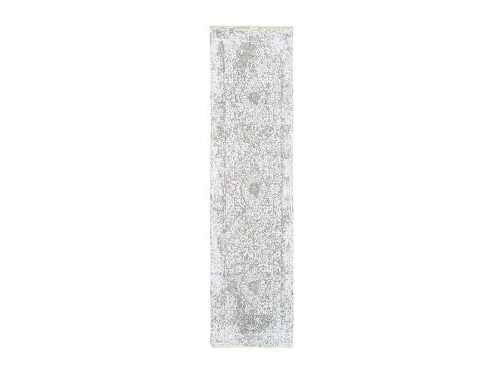 2'7" x 10'0" New Hand Knotted Ivory Wool & Pure Silk Runner Oriental Rug - MOA10262361