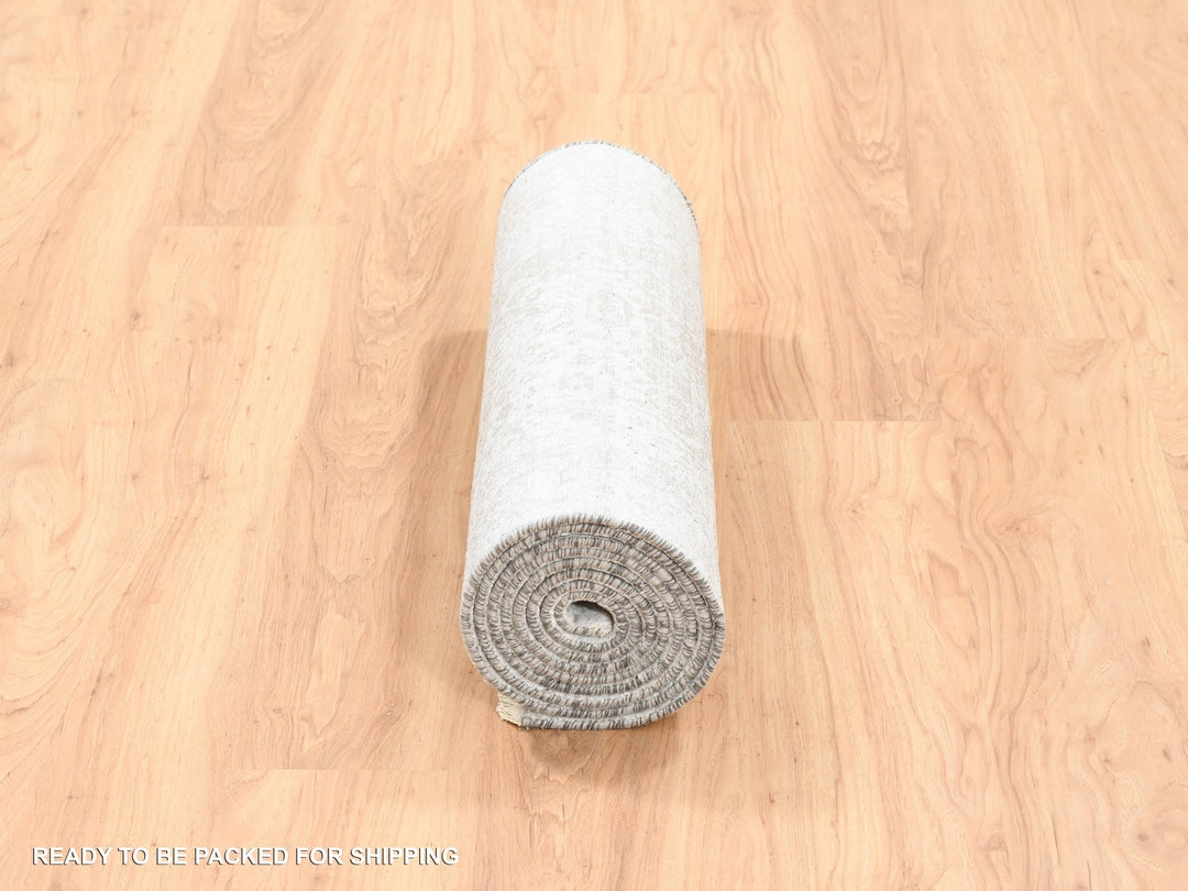 2'7" x 10'0" New Hand Knotted Grey Wool & Pure Silk Runner Oriental Rug - MOA10262361