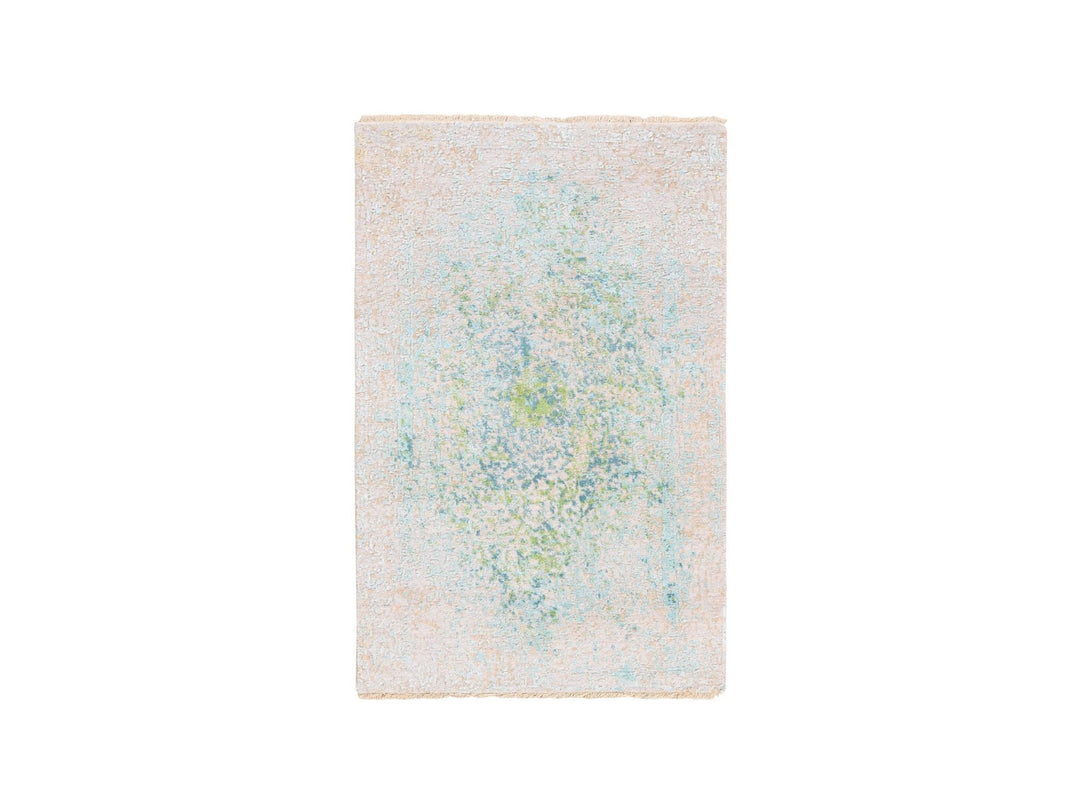 3'1" x 5'0" New Hand Knotted Ivory Wool & Pure Silk Rectangle Oriental Rug - MOA10262362