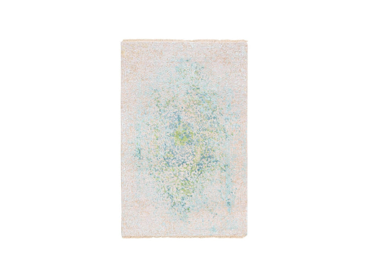 3'1" x 5'0" New Hand Knotted Ivory Wool & Pure Silk Rectangle Oriental Rug - MOA10262362