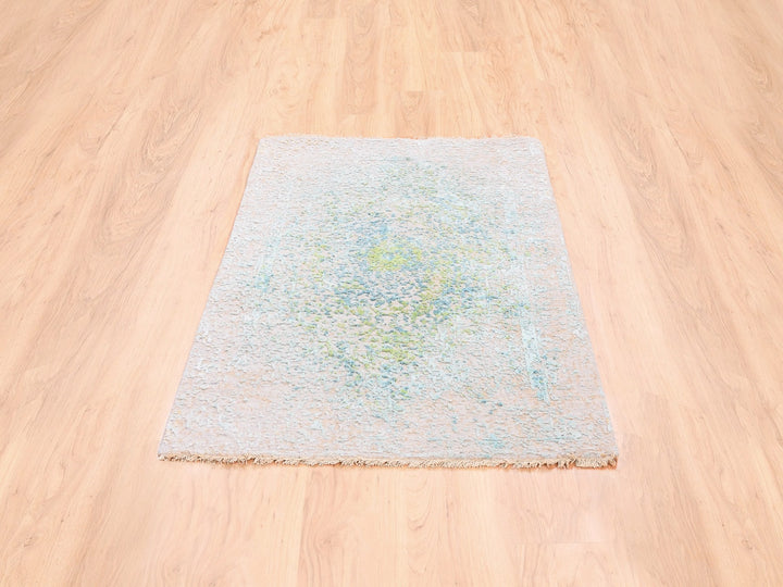 3'1" x 5'0" New Hand Knotted Ivory Wool & Pure Silk Rectangle Oriental Rug - MOA10262362
