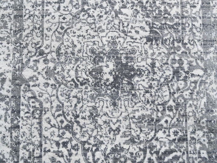 4'1" x 12'1" New Hand Knotted Grey Wool & Pure Silk Runner Oriental Rug - MOA10262367
