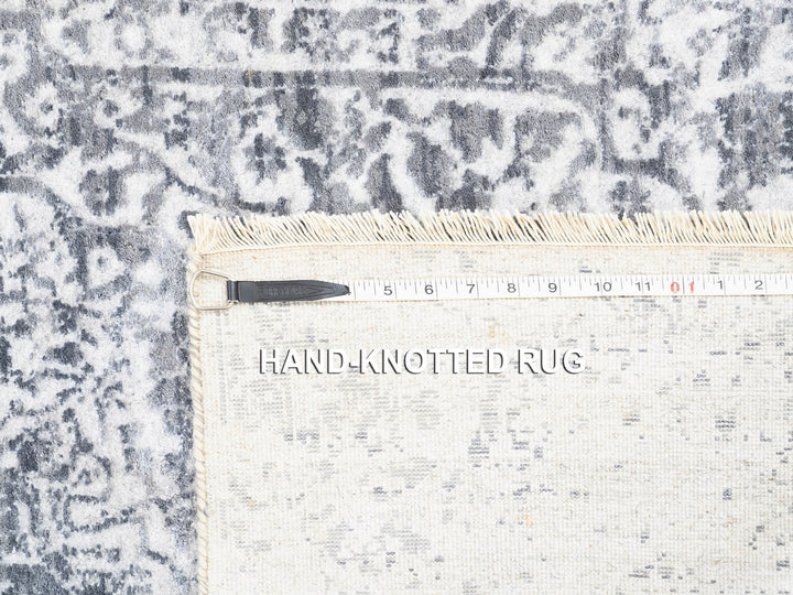 4'1" x 12'1" New Hand Knotted Grey Wool & Pure Silk Runner Oriental Rug - MOA10262367