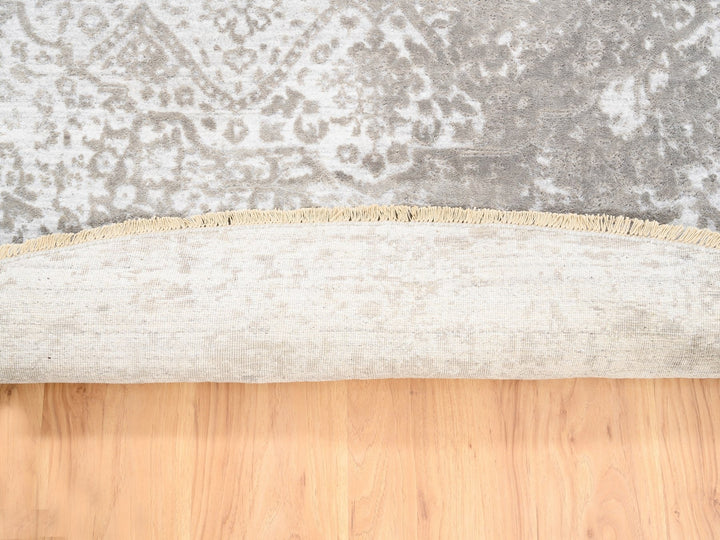 10'0" x 10'0" New Hand Knotted Grey Wool & Pure Silk Round Oriental Rug - MOA10262368