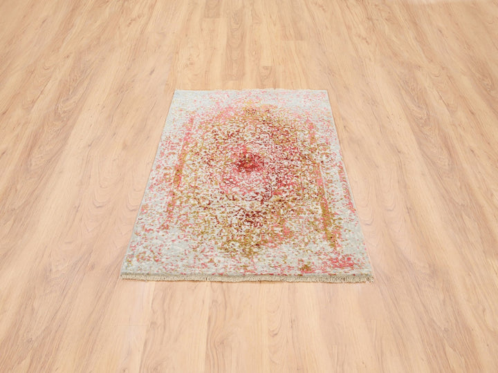 3'0" x 5'0" New Hand Knotted Pink Wool & Silk Rectangle Oriental Rug - MOA10262371