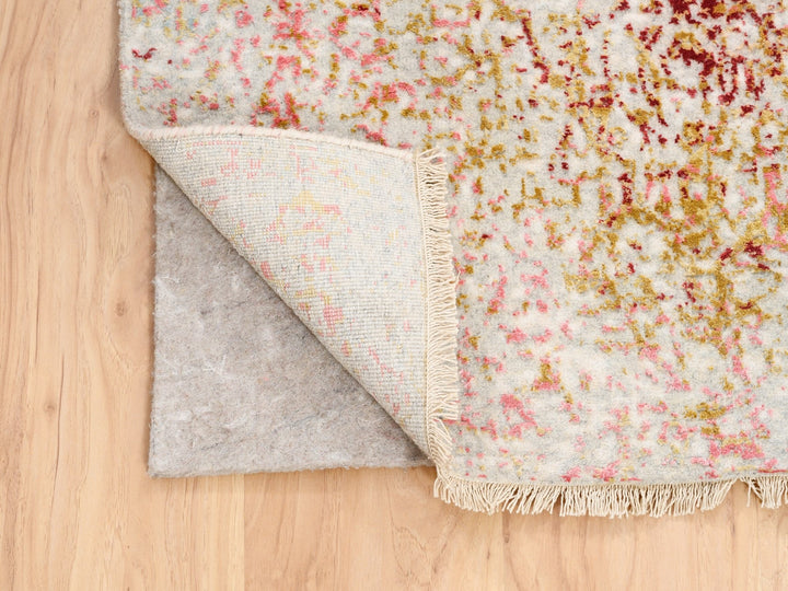 3'1" x 4'10" New Hand Knotted Pink Wool & Pure Silk Rectangle Oriental Rug - MOA10262372