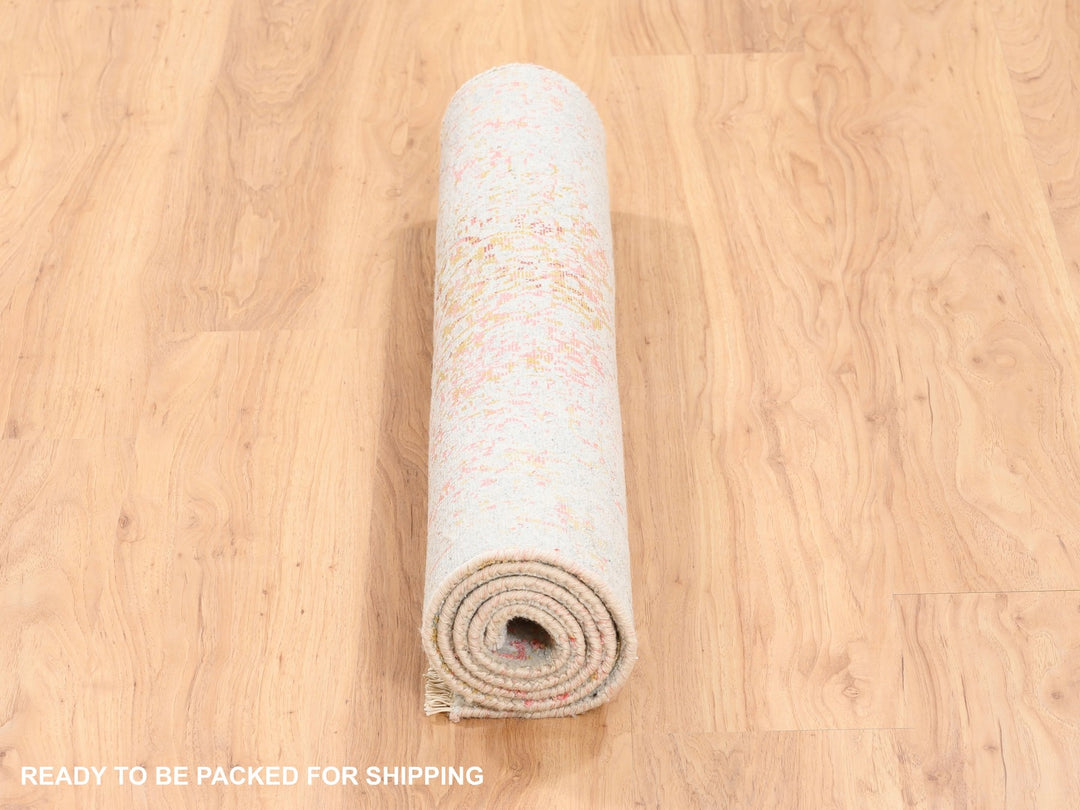 3'1" x 4'10" New Hand Knotted Pink Wool & Pure Silk Rectangle Oriental Rug - MOA10262372