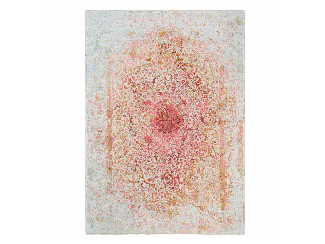 9'1" x 12'0" New Hand Knotted Pink Wool & Pure Silk Rectangle Oriental Rug - MOA10262373