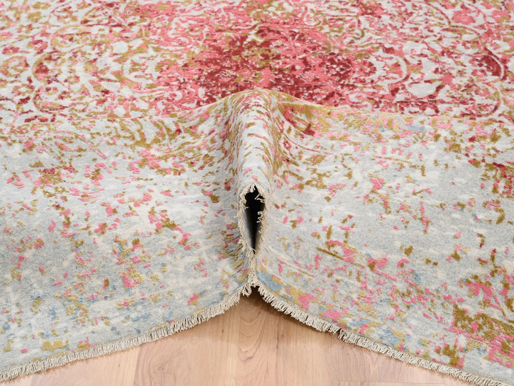 9'1" x 12'0" New Hand Knotted Pink Wool & Pure Silk Rectangle Oriental Rug - MOA10262373