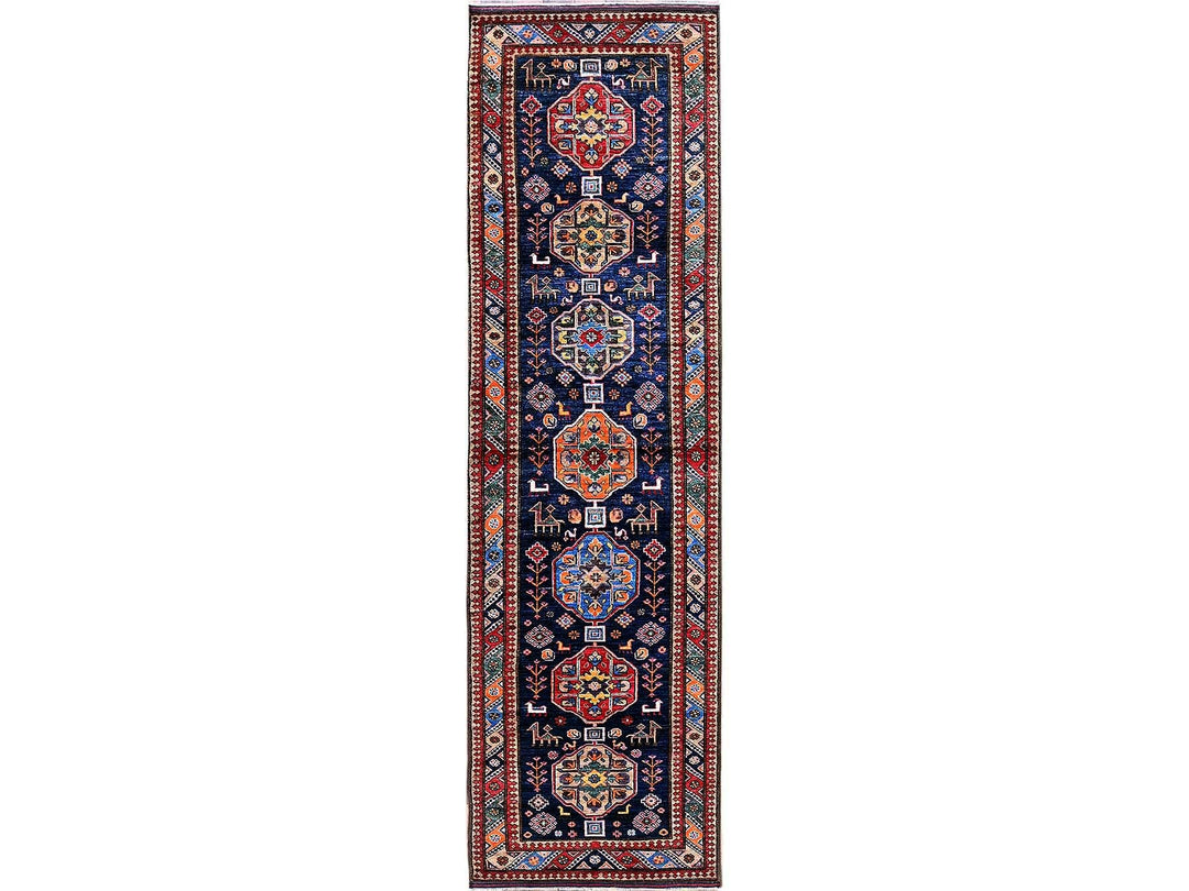 2'8" x 9'6" New Hand Knotted Blue Wool Runner Oriental Rug - MOA102623