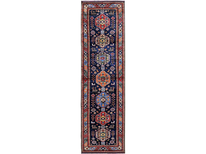2'8" x 9'6" New Hand Knotted Blue Wool Runner Oriental Rug - MOA102623
