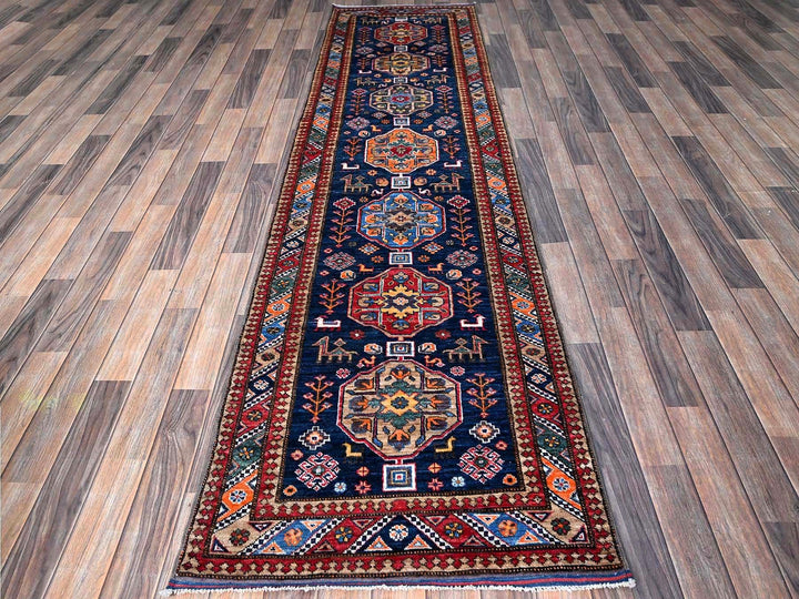 2'8" x 9'6" New Hand Knotted Blue Wool Runner Oriental Rug - MOA102623