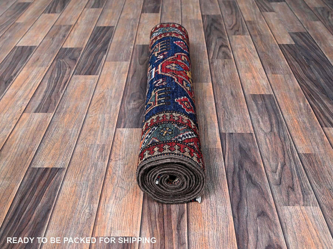 2'8" x 9'6" New Hand Knotted Blue Wool Runner Oriental Rug - MOA102623
