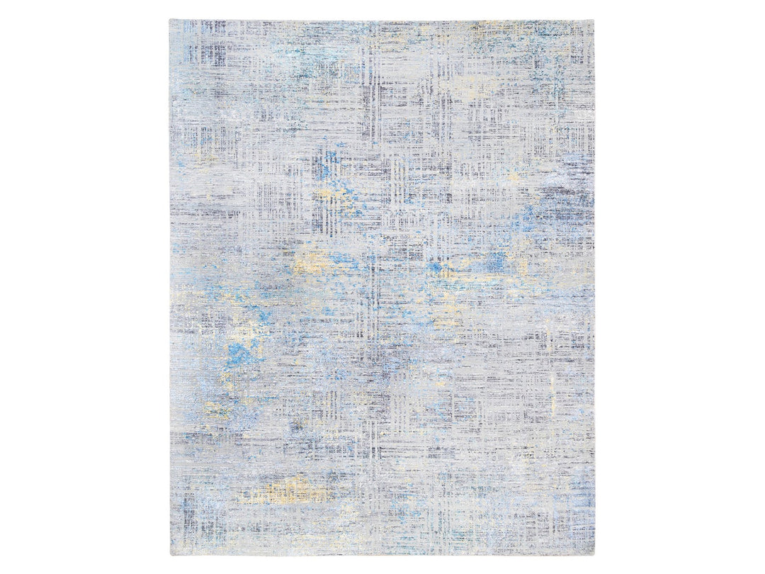 8'1" x 10'0" New Hand Knotted Grey Wool & Silk Rectangle Oriental Rug - MOA10262405