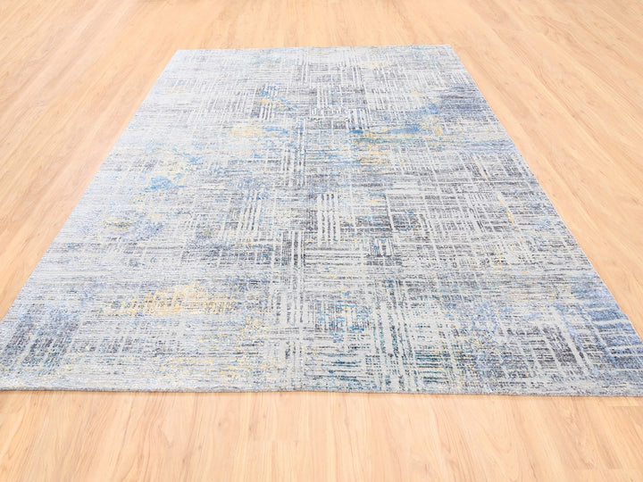 8'1" x 10'0" New Hand Knotted Grey Wool & Silk Rectangle Oriental Rug - MOA10262405