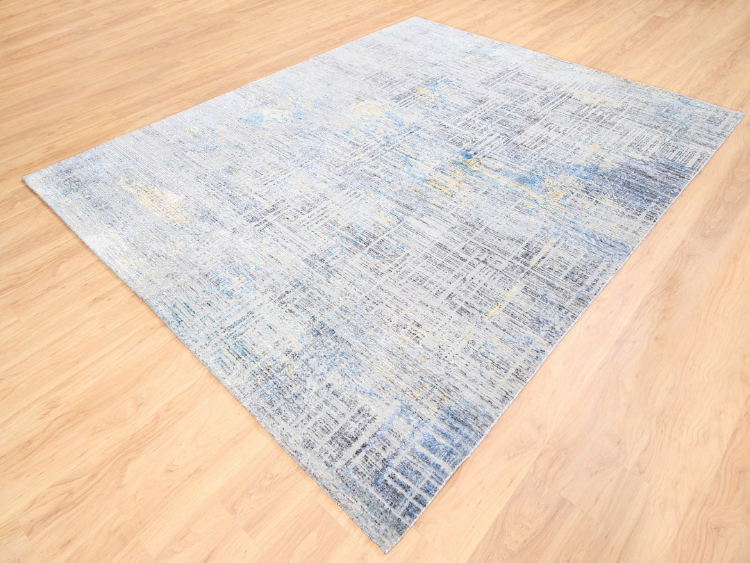 8'1" x 10'0" New Hand Knotted Grey Wool & Silk Rectangle Oriental Rug - MOA10262405