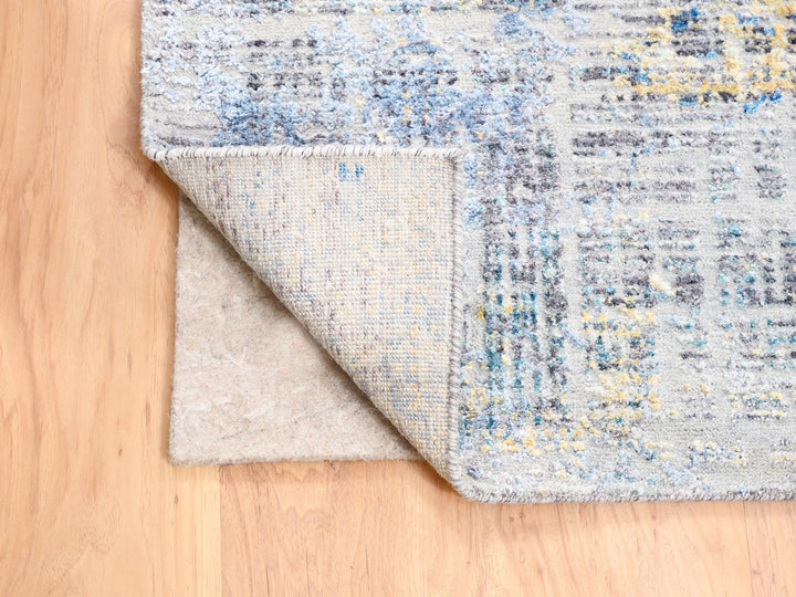 8'1" x 10'0" New Hand Knotted Grey Wool & Silk Rectangle Oriental Rug - MOA10262405