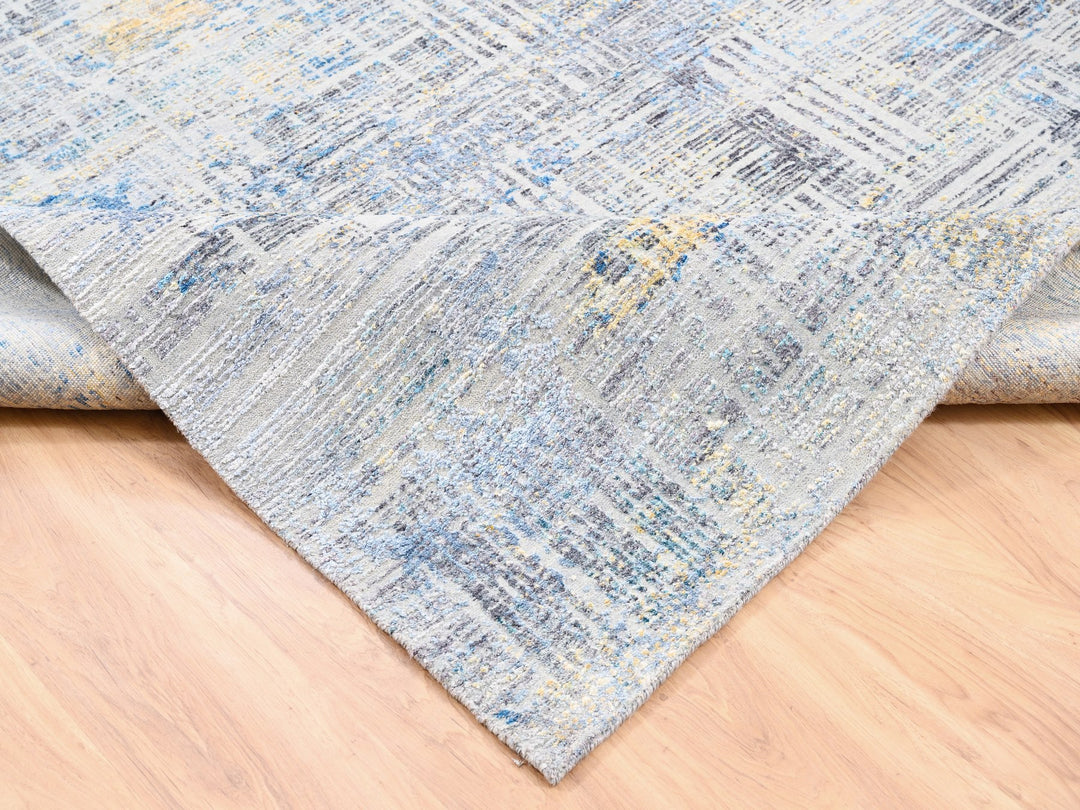 8'1" x 10'0" New Hand Knotted Grey Wool & Silk Rectangle Oriental Rug - MOA10262405