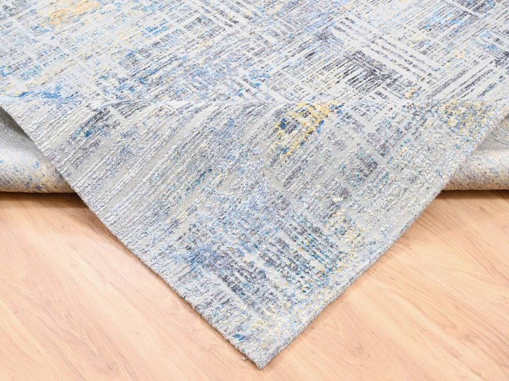 8'1" x 10'0" New Hand Knotted Grey Wool & Silk Rectangle Oriental Rug - MOA10262405