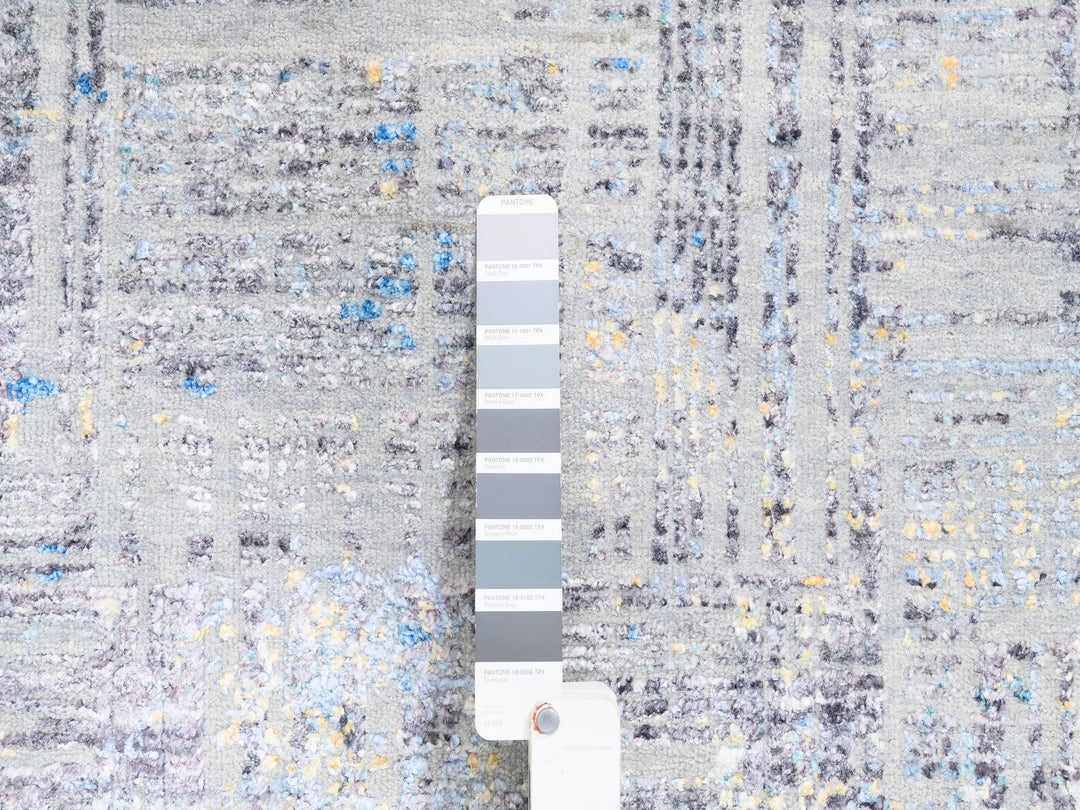 8'1" x 10'0" New Hand Knotted Grey Wool & Silk Rectangle Oriental Rug - MOA10262405