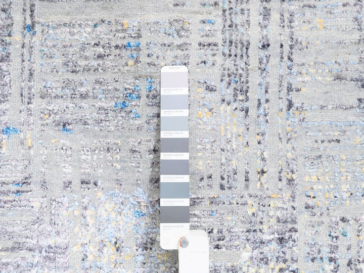 8'1" x 10'0" New Hand Knotted Grey Wool & Silk Rectangle Oriental Rug - MOA10262405