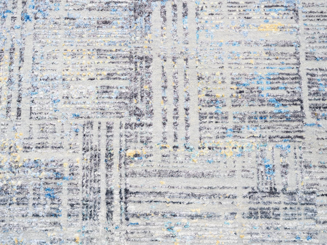 8'1" x 10'0" New Hand Knotted Grey Wool & Silk Rectangle Oriental Rug - MOA10262405