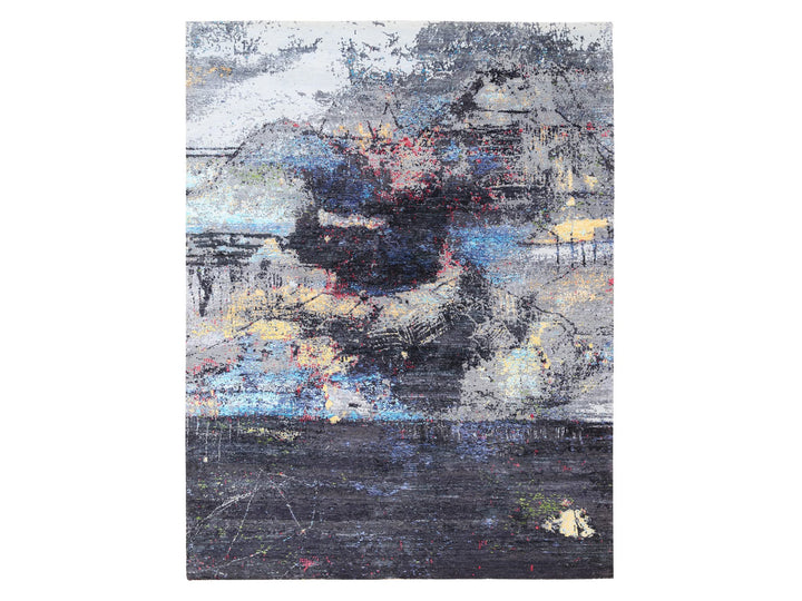 8'0" x 10'0" New Hand Knotted Black Wool & Silk Rectangle Oriental Rug - MOA10262407