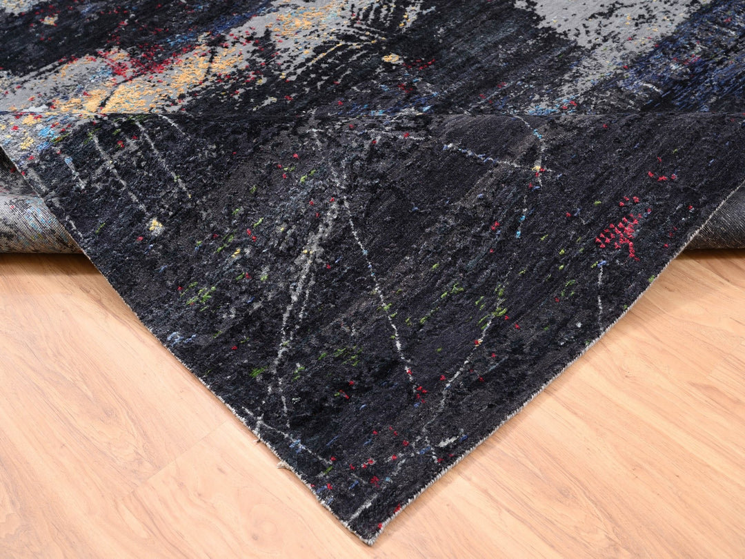 8'0" x 10'0" New Hand Knotted Black Wool & Silk Rectangle Oriental Rug - MOA10262407