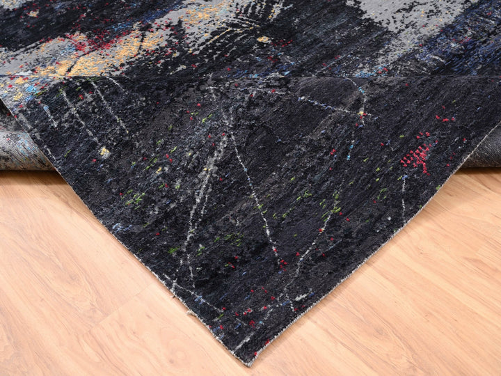 8'0" x 10'0" New Hand Knotted Black Wool & Silk Rectangle Oriental Rug - MOA10262407
