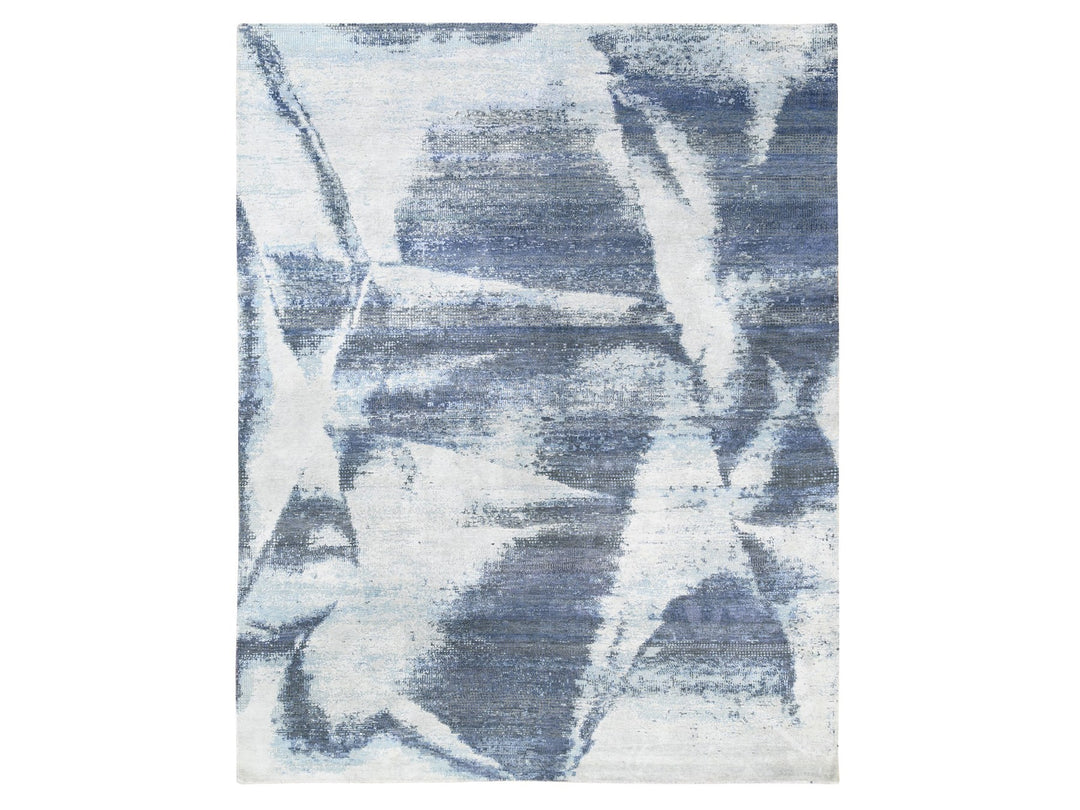 7'10" x 10'0" New Hand Knotted Blue Wool & Silk Rectangle Oriental Rug - MOA10262411