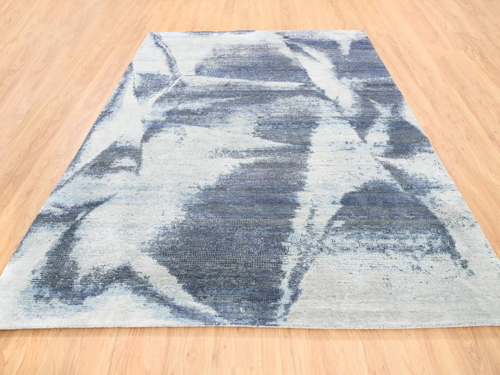 7'10" x 10'0" New Hand Knotted Blue Wool & Silk Rectangle Oriental Rug - MOA10262411