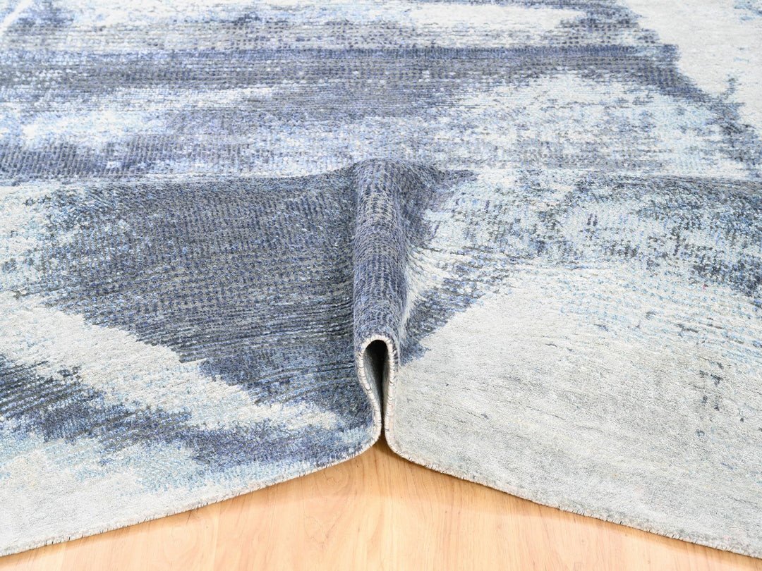 7'10" x 10'0" New Hand Knotted Blue Wool & Silk Rectangle Oriental Rug - MOA10262411