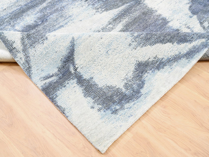 7'10" x 10'0" New Hand Knotted Blue Wool & Silk Rectangle Oriental Rug - MOA10262411